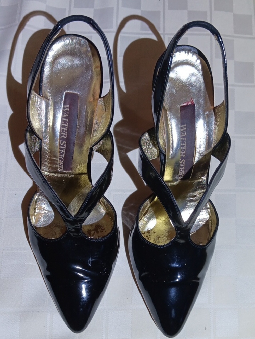 Walter Steiger Black Patent Leather Pointed Toe Slingback Heels